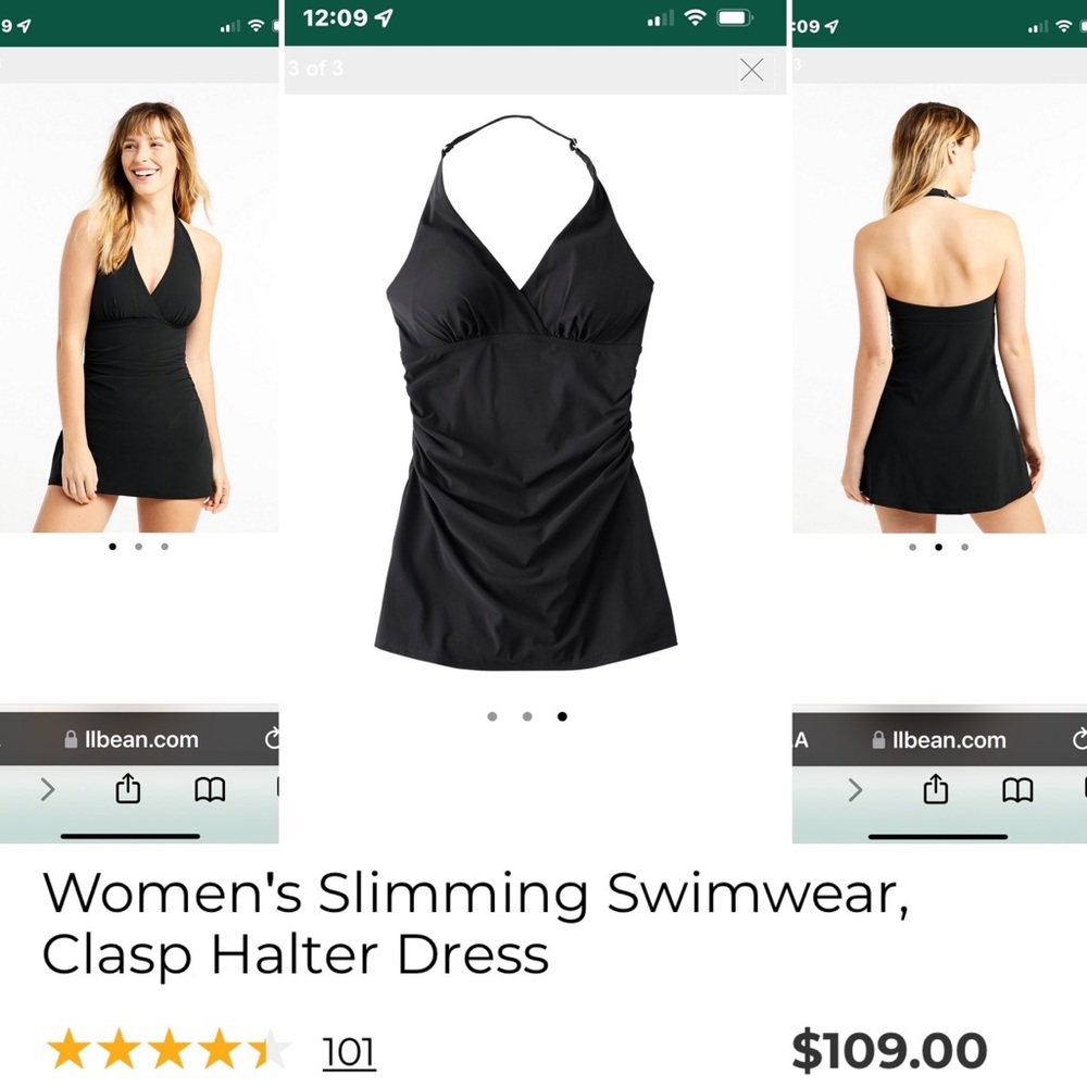 L.L. Bean-Women's Slimming Swimwear, Clasp Halter Dress Size: 12 Reg, Black